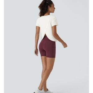 HALARA Cream Cross-Back Top and Burgundy Shorts